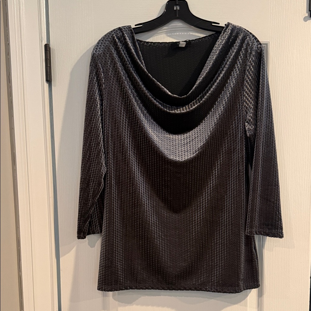 Tahari Black/grey  Textured Cowl Neck Top